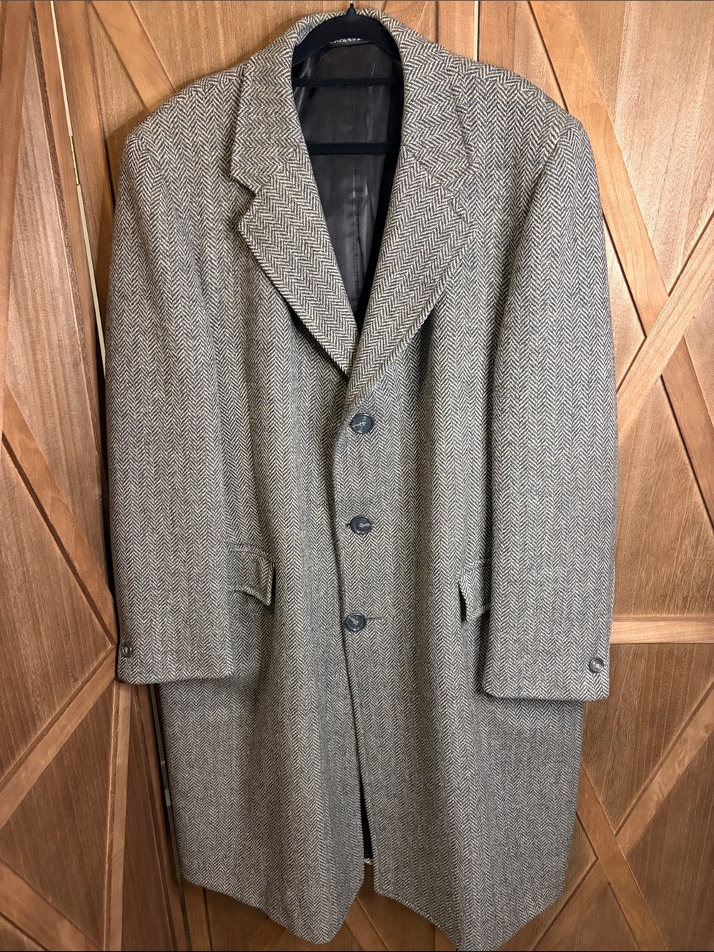 Vintage BIRRELL’S Toronto Men's Wool Herringbone Overcoat Trench XL 46-48
